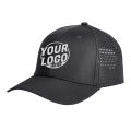 BA537 Baseball 6 Panel Mid Profile Structured 100% Polyester Perforated Black Hat 00632