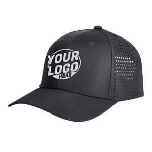 BA537 Baseball 6 Panel Mid Profile Structured 100% Polyester Perforated Black Hat 00632
