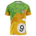 Custom Fully Sublimated Number Nine Pool Ball Pattern Green Yellow Performance Jersey