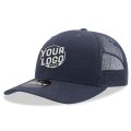 6021 Classic Trucker 6 Panel Mid Profile Structured Cotton / Poly Snap Back Trucker Navy Blue Hat 00276