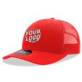 6021 Classic Trucker 6 Panel Mid Profile Structured Cotton / Poly Snap Back Trucker Red Hat 00284