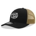 6021 Classic Trucker 6 Panel Mid Profile Structured Cotton / Poly Snap Back Trucker Black Vegas Gold Hat 00298