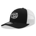 6021 Classic Trucker 6 Panel Mid Profile Structured Cotton / Poly Snap Back Trucker Black White Hat 00300
