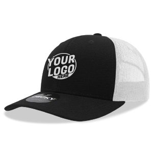 6021 Classic Trucker 6 Panel Mid Profile Structured Cotton / Poly Snap Back Trucker Black White Hat 00300