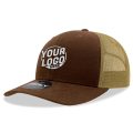 6021 Classic Trucker 6 Panel Mid Profile Structured Cotton / Poly Snap Back Trucker Brown Khaki Hat 00304