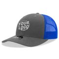 6021 Classic Trucker 6 Panel Mid Profile Structured Cotton / Poly Snap Back Trucker Charcoal Neon Blue Hat 00318