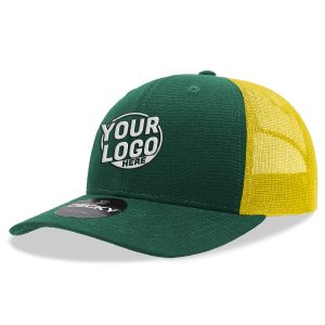 6021 Classic Trucker 6 Panel Mid Profile Structured Cotton / Poly Snap Back Trucker Forest Yellow Hat 00344
