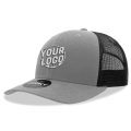 6021 Classic Trucker 6 Panel Mid Profile Structured Cotton / Poly Snap Back Trucker Gray Black Hat 00346