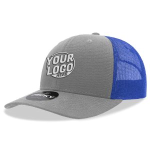 6021 Classic Trucker 6 Panel Mid Profile Structured Cotton / Poly Snap Back Trucker Gray Royal Blue Hat 350