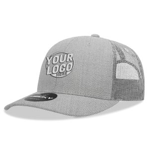 6021 Classic Trucker 6 Panel Mid Profile Structured Cotton / Poly Snap Back Trucker Heather Gray Light Gray Hat 358