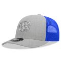 6021 Classic Trucker 6 Panel Mid Profile Structured Cotton / Poly Snap Back Trucker Heather Gray Royal Blue Hat 364