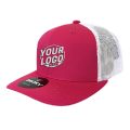 6021 Classic Trucker 6 Panel Mid Profile Structured Cotton / Poly Snap Back Trucker Hot Pink White Hat 368