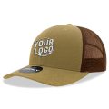 6021 Classic Trucker 6 Panel Mid Profile Structured Cotton / Poly Snap Back Trucker Khaki Brown Hat 376