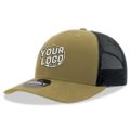 6021 Classic Trucker 6 Panel Mid Profile Structured Cotton / Poly Snap Back Trucker Khaki Black Hat 374