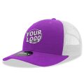 6021 Classic Trucker 6 Panel Mid Profile Structured Cotton / Poly Snap Back Trucker Purple White Hat 406