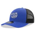 6021 Classic Trucker 6 Panel Mid Profile Structured Cotton / Poly Snap Back Trucker Royal Blue Black Hat 412