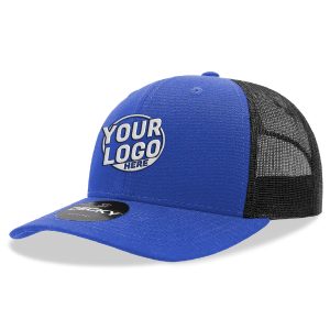 6021 Classic Trucker 6 Panel Mid Profile Structured Cotton / Poly Snap Back Trucker Royal Blue Black Hat 412