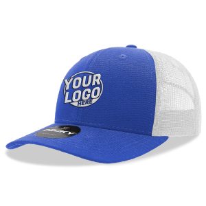 6021 Classic Trucker 6 Panel Mid Profile Structured Cotton / Poly Snap Back Trucker Royal Blue White Hat 416