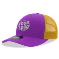 6021 Classic Trucker 6 Panel Mid Profile Structured Cotton / Poly Snap Back Trucker Purple Gold Hat 404