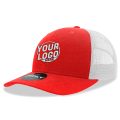 6021 Classic Trucker 6 Panel Mid Profile Structured Cotton / Poly Snap Back Trucker Red White Hat 410
