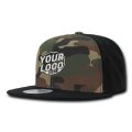 1049 Baseball 6 Panel High Profile Structured Acrylic / Polyester Flat Bill Snap Back Black Woodland Black Hat 448