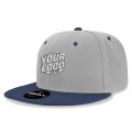 6020 Baseball 6 Panel High Profile Structured Acrylic / Polyester Flat Bill Snap Back Gray Navy Blue Hat 534
