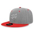 6020 Baseball 6 Panel High Profile Structured Acrylic / Polyester Flat Bill Snap Back Heather Gray Red Hat 546