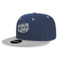 6020 Baseball 6 Panel High Profile Structured Acrylic / Polyester Flat Bill Snap Back Navy Blue Gray Hat 560
