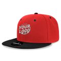 6020 Baseball 6 Panel High Profile Structured Acrylic / Polyester Flat Bill Snap Back Red Black Hat 564