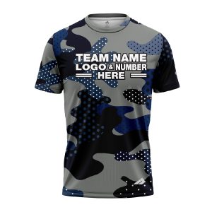 Custom Fully Sublimated Woodland Camo Pattern Dark Blue Gray Black Performance Jersey 1347