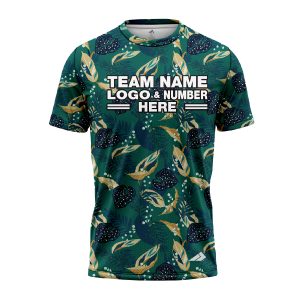 Custom Fully Sublimated Tropical Forest Floral Pattern Teal Blue Orange Performance Jersey 2001
