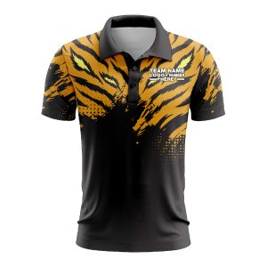 Custom Fully Sublimated Fierce Tiger Animal Print Pattern Black Yellow Performance Polo Shirt 4380
