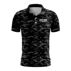 Custom Fully Sublimated Stealth Camo Pattern Black Gray Performance Polo Shirt 4408