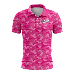 Custom Fully Sublimated Stealth Camo Pattern Pink Performance Polo Shirt 4422