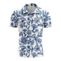 Custom Fully Sublimated Watercolor Floral Pattern Blue White Performance Polo Shirt 4471