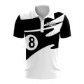 Custom Fully Sublimated Number Eight Pool Ball Pattern Black and White Performance Polo Shirt 4527