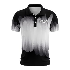 Custom Fully Sublimated Brushed Tie Dye Pattern Black White Performance Polo Shirt 4569