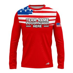 Custom Fully Sublimated USA FLAG on Chest Pattern Blue Red White Performance Long Sleeves 4632