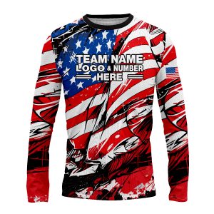 Custom Fully Sublimated USA FLAG Incredible Pattern Blue Red White Performance Long Sleeves 4644