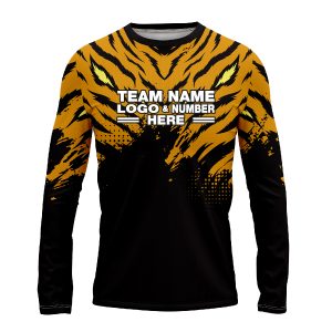 Custom Fully Sublimated Fierce Tiger Animal Print Pattern Black Yellow Performance Long Sleeves 4668