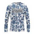 Custom Fully Sublimated Watercolor Floral Pattern Blue White Performance Long Sleeves 4824