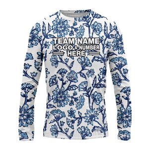 Custom Fully Sublimated Watercolor Floral Pattern Blue White Performance Long Sleeves 4824