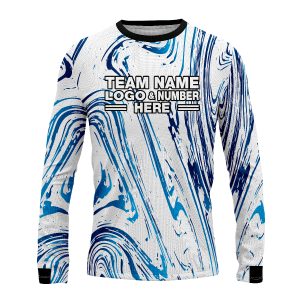 Custom Fully Sublimated Wave Fishing Pattern Blue Performance Long Sleeves 4980