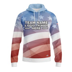 Custom Fully Sublimated USA FLAG Faded Pattern Blue Red White Performance Sports Pullover Hoodie 5152