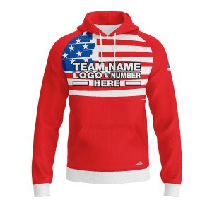 Custom Fully Sublimated USA FLAG on Chest Pattern Blue Red White Performance Sports Pullover Hoodie 5154