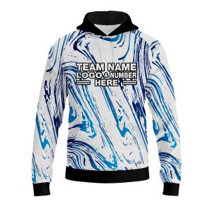 Custom Fully Sublimated Wave Fishing Pattern Blue Performance Sports Pullover Hoodie 5200