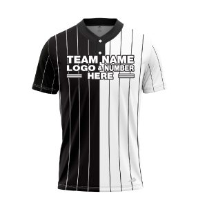 Custom Fully Sublimated Vertical Stripes Four Pattern Black White Performance Baseball Softball Two Buttons Jersey 5345