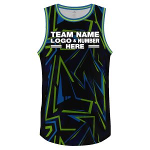 Custom Fully Sublimated Neon Pattern Black Blue Green Performance Basketball Uniform Jersey 5377