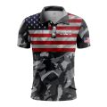 Custom Fully Sublimated USA FLAG on Chest Camo Pattern Black Red Blue White Performance Polo Shirt 5702