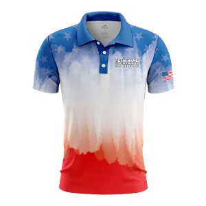 Custom Fully Sublimated USA FLAG Brushes Pattern Red Blue White Performance Polo Shirt 5734